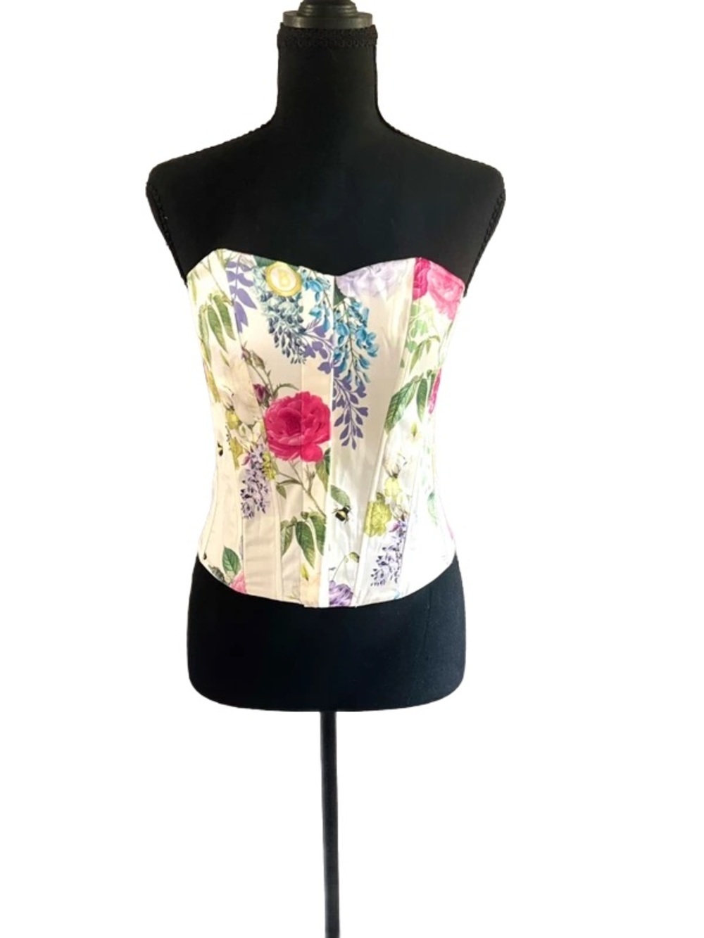 Bridgerton Satin Corset Top in ivory with Floral Detail Size X Small
